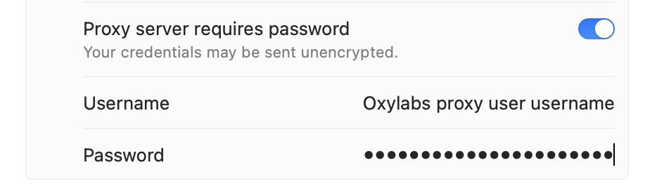 MacOS Proxy server login